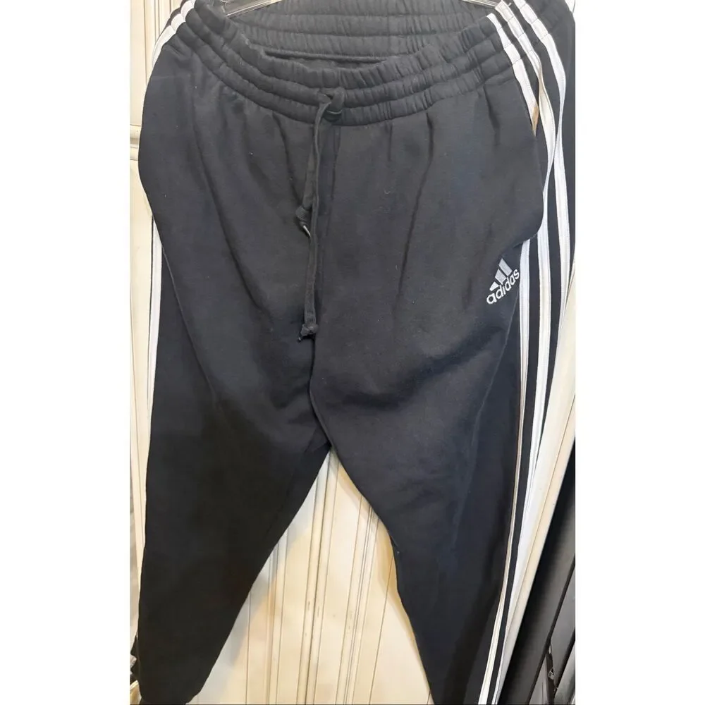 Adidas Mens Essential 3-Stripes Drawstring Track Pants Black White Size Large